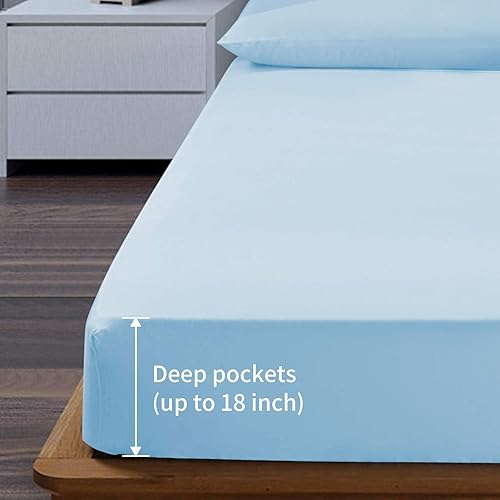 Miniatura 9 de EaseHome - Sábanas para cama tamaño Queen, color blanco, bolsillo profundo para colchón de 21 pulgadas, de 1800 hilos, 4 piezas, colección de