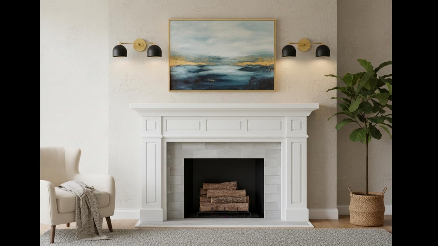 Bathroom Lighting, a Dual-lamp Black and Gold Mirrored Wall Sconce with a Brass Base and Black Frosted lampshade, Suitable for hallways, bedrooms, Living Rooms and Other Areas。