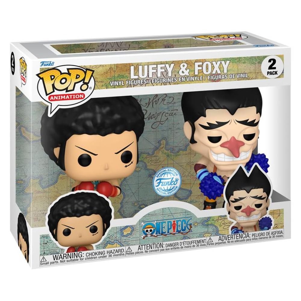 Funko 82451 Pop! Animation: One Piece - Luffy & Foxy (Special Edition) 2-Pack, Red and White, Blue and White