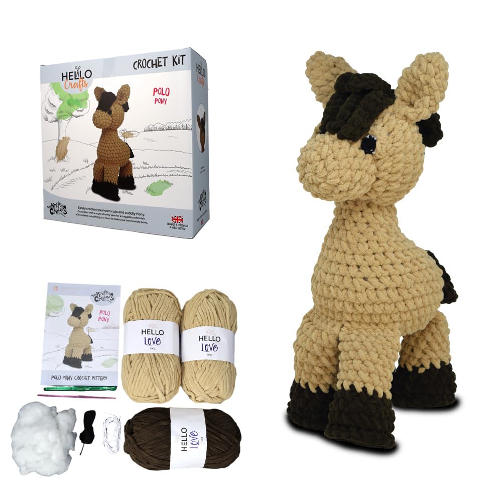 Knitty Critters Polo Pony – Main Collection – | Beginner-Friendly Crochet Craft Kit With Recycled Yarn