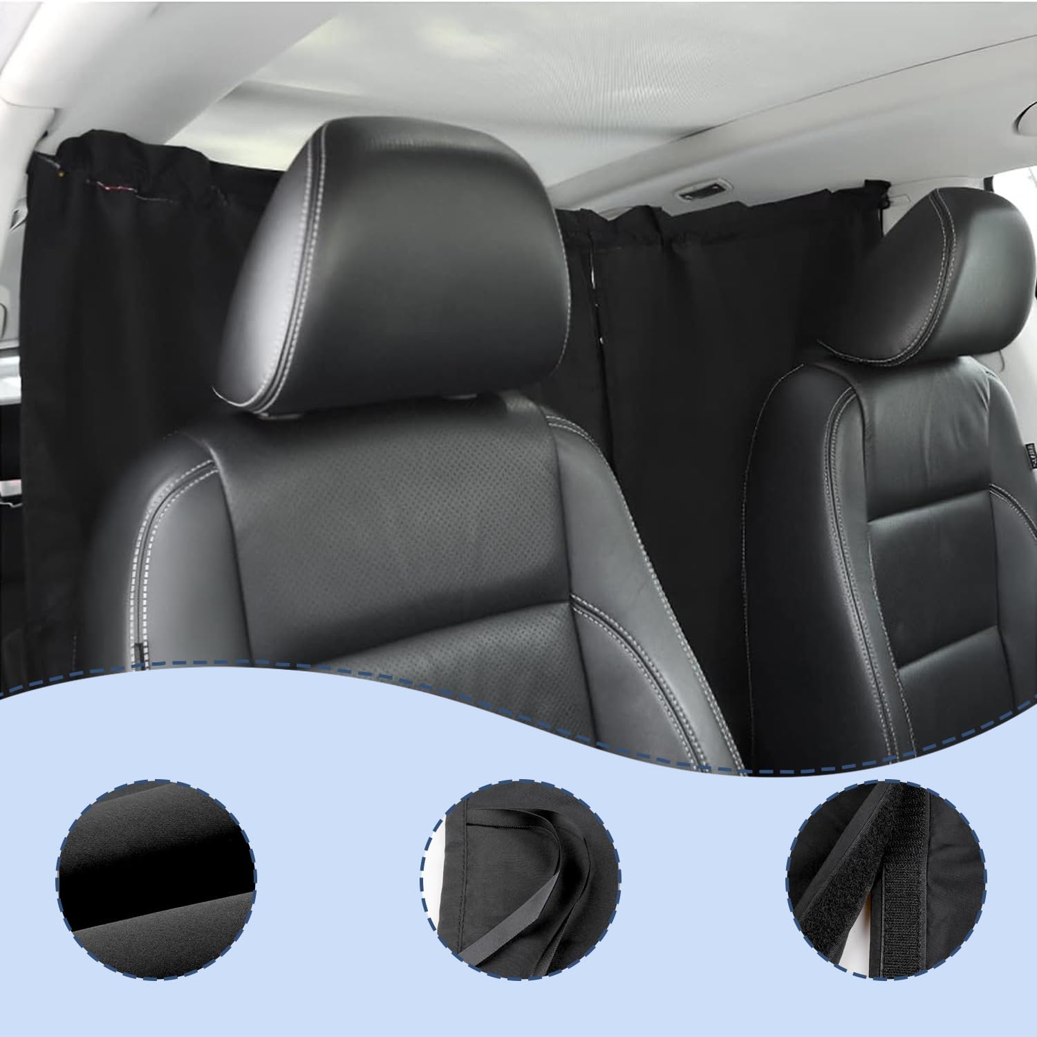 Tende Divisorie Auto Set di 3 - Privacy 95% Oscurante per Lunotto & Finestrini Laterali, Cordoncino Rimovibile Installazione Facile