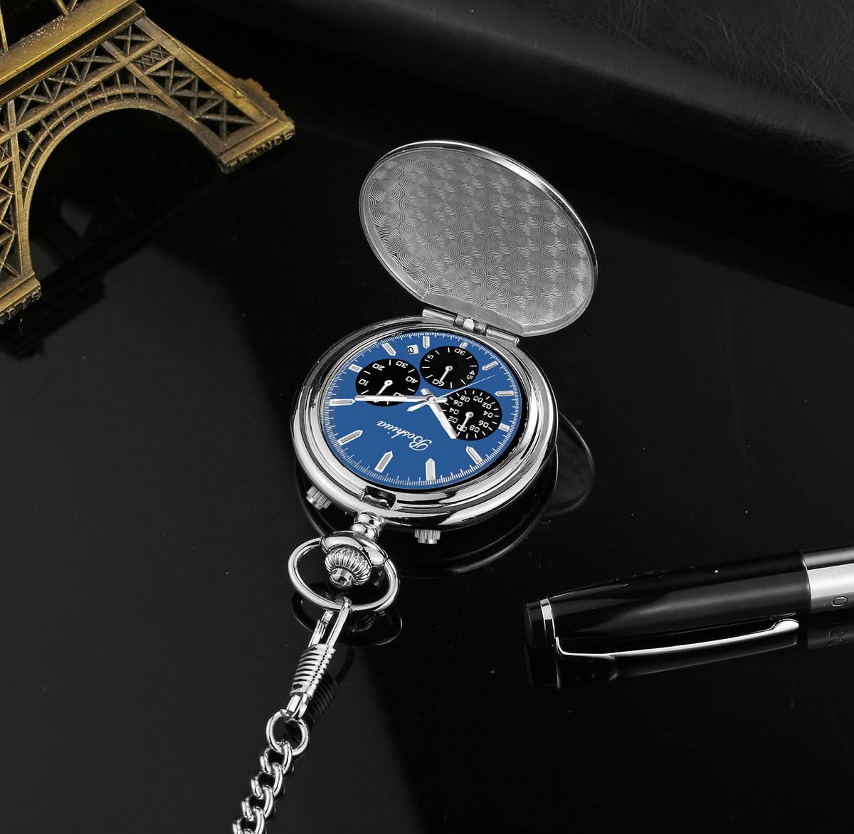 BOSHIYA Orologio da tasca al quarzo liscio da uomo, multifunzionale, cronografo, classico, vintage, per uomo e donna, con catena, regalo di Natale, laurea, compleanno, festa del papà