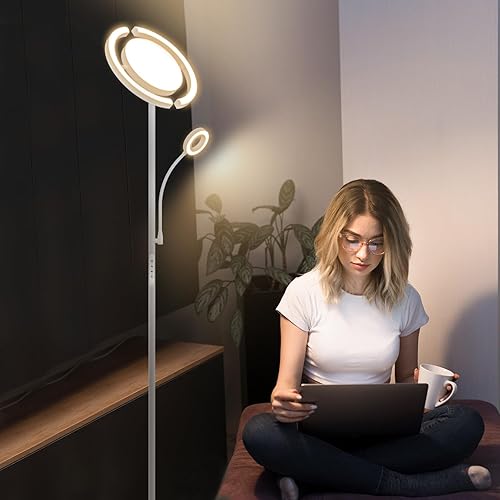 Miniatura 9 de FIMEI Lámpara de pie brillante 3 en 1, luz de pie moderna con anillo giratorio dividido y luz de lectura pequeña, 4 colores regulables, control de 3