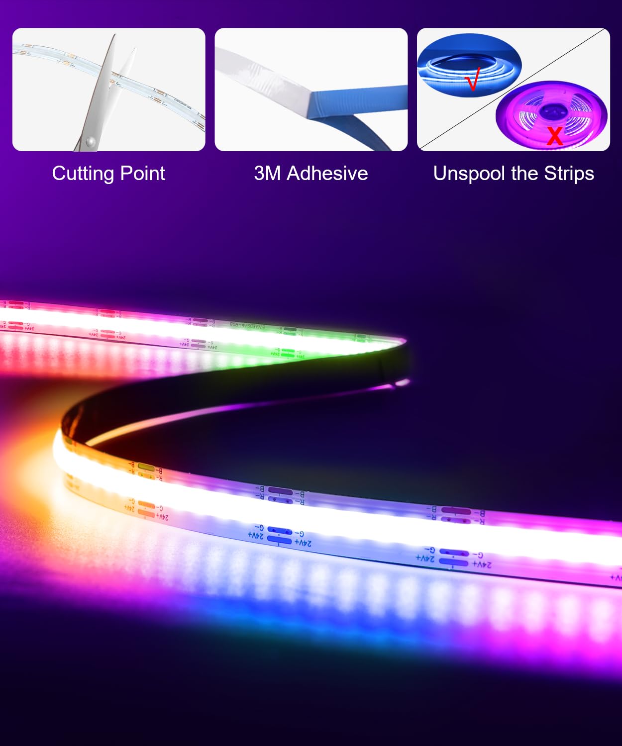 Lysumurl RGB COB LED Strip Light 5M,567LEDs/M - Image 3