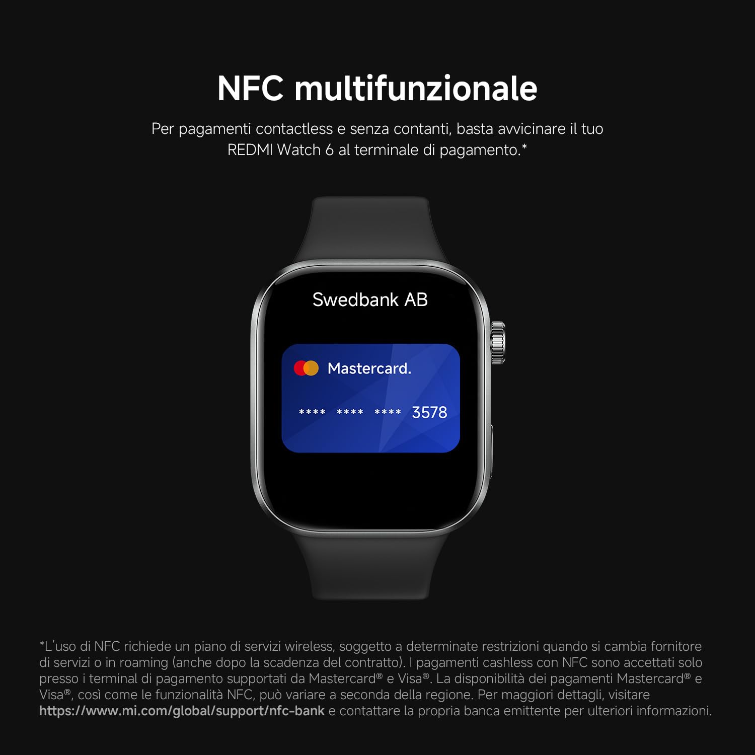 XIAOMI Redmi Watch 6 NFC, Smartwatch Uomo Donna, Activity Tracker AMOLED 2.07'' con Monitoraggio di Frequenza Cardiaca, 150+ modalità sportive, Autonomia 24 giorno, 5ATM, GPS, Android&iOS, Nero
