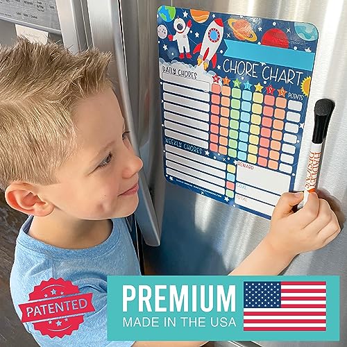 Image of Hadley Designs Magnetic Chore Chart for Kids - Reward Chart for Kids, Dry Erase Responsibility Board for Children at Home, Fridge Behavior Tracker for Daily & Weekly Tasks, Space Toddler Chore Board