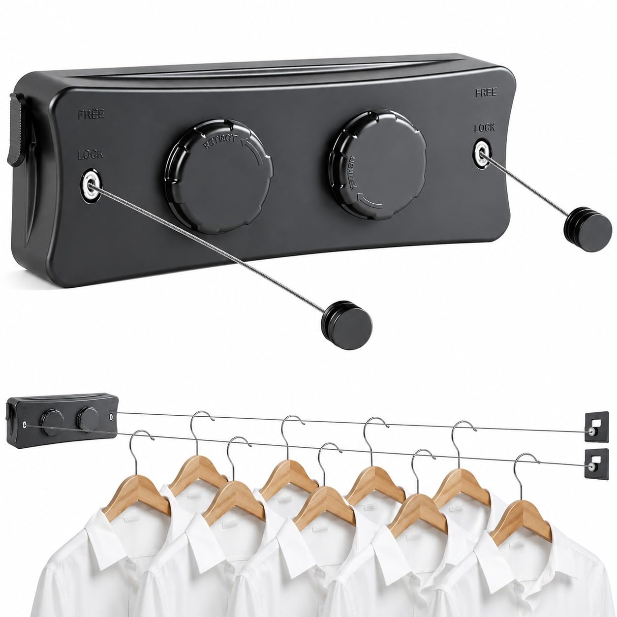 4.2 Meter Retractable Stainless Steel Double Clothesline Wire for Cloth Drying, Adjustable Wall Mounted Wire Design, Heavy Duty Indoor/Outdoor Laundry Line, Smooth Retract & Easy Lock System-picture-22