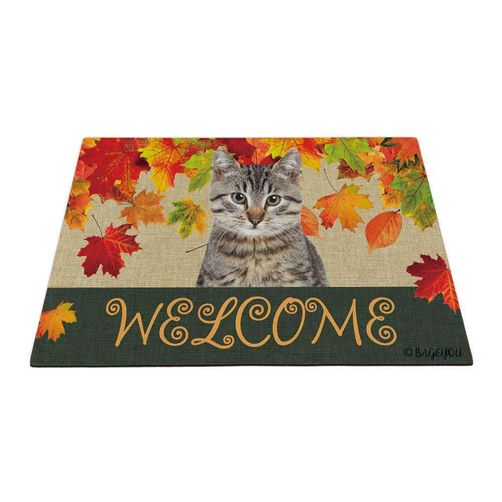 BAGEYOU Welcome Fall with My Favorite Dog Cat Outdoor Doormat Maple Leaf Harvest Season Rustic Decor Porch Rugs Floor Mat 35.4" x 23.6" — image 1