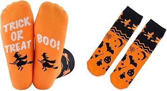 Halloween Socks Funny Spooky Costume Party Ghost Black Cat Footwear for Boys Girls, Halloween Elastic Crew Novelty Socks