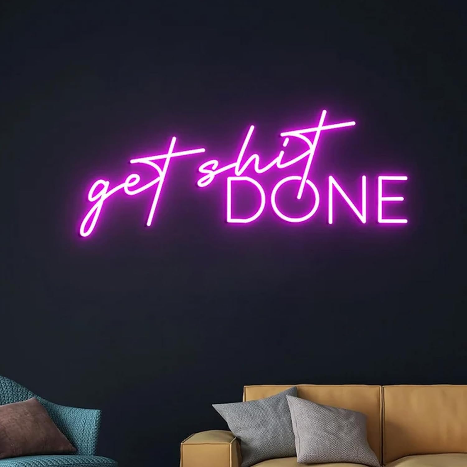 Get Shit Done Neon Sign Dimmable 25inches Led Inspirational Neon Light Up Signs Wall Decor for Home Bedroom Gym Room Work Office Decorations