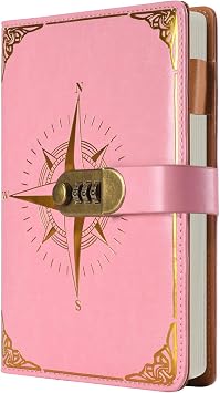 ARRLSDB A5 PU Leather Diary with Lock, Journal with Combination Lock Password Journal Locking Journal Diary Pink
