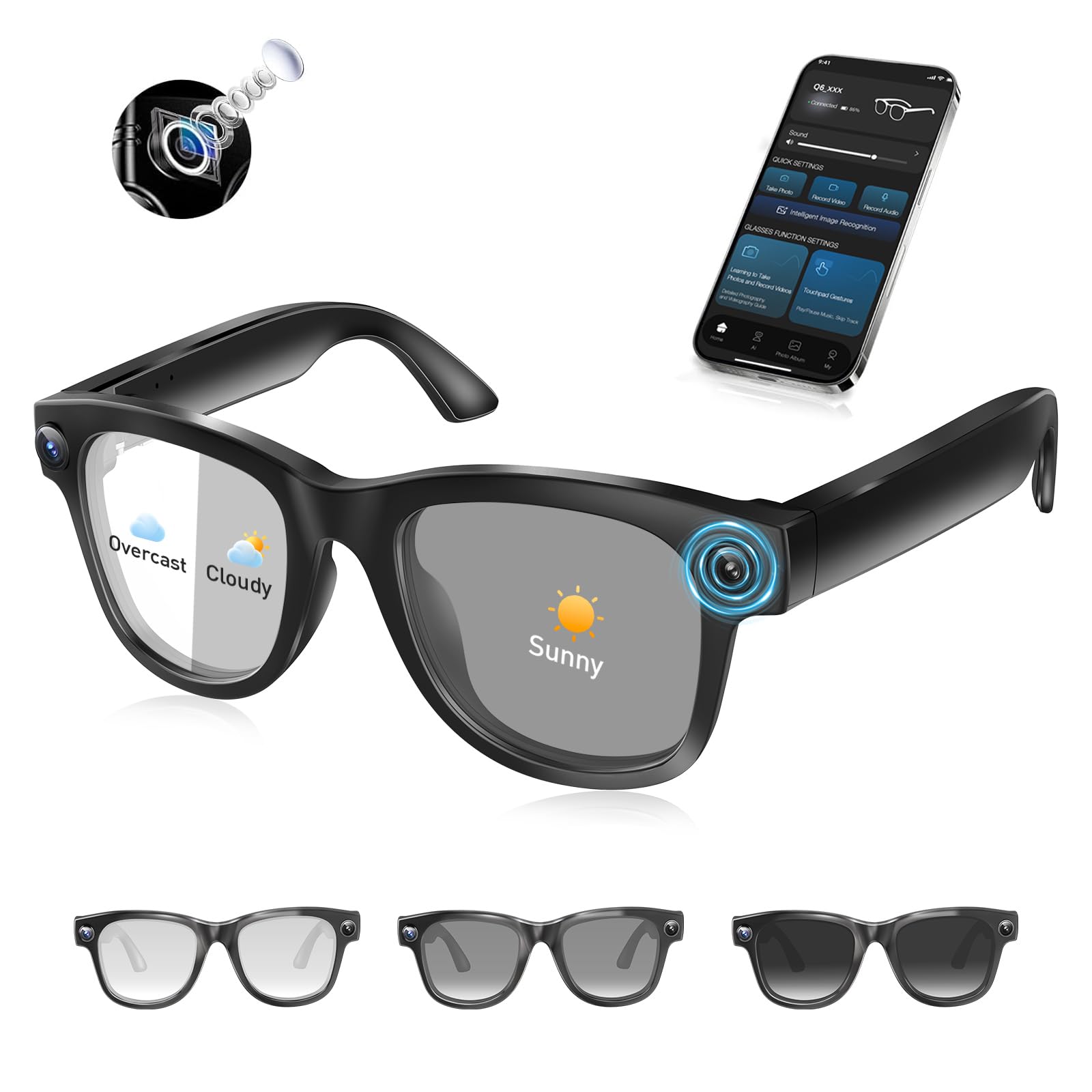 AI Smart Glasses with 4K Camera Audio Bluetooth Video Recording Sunglasses with ChatGPT Translation Voice Control EIS Stabilization