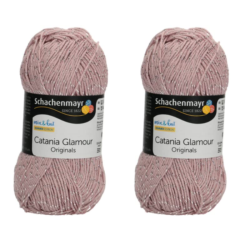 Schachenmayr Catania Glamour Yarn, 2 Balls, 98% Cotton 2% Polyester, 50g/142m, Fine Weight, Dark Powder, Glitter Cotton Yarn Pack