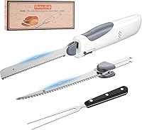 HK Cordless Electric Carving Knife - 8V Rechargeable Meat Slicer for Turkey, Fish, Bread with Stainless Steel Blades & Safety Lock