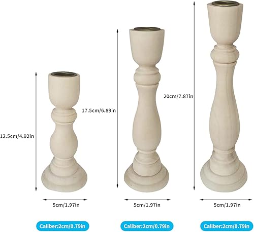 Miniatura 2 de Juego de 3 portavelas de madera, candelabros de madera sin terminar para velas cónicas, centros de mesa para decoración rústica de boda, fiesta,