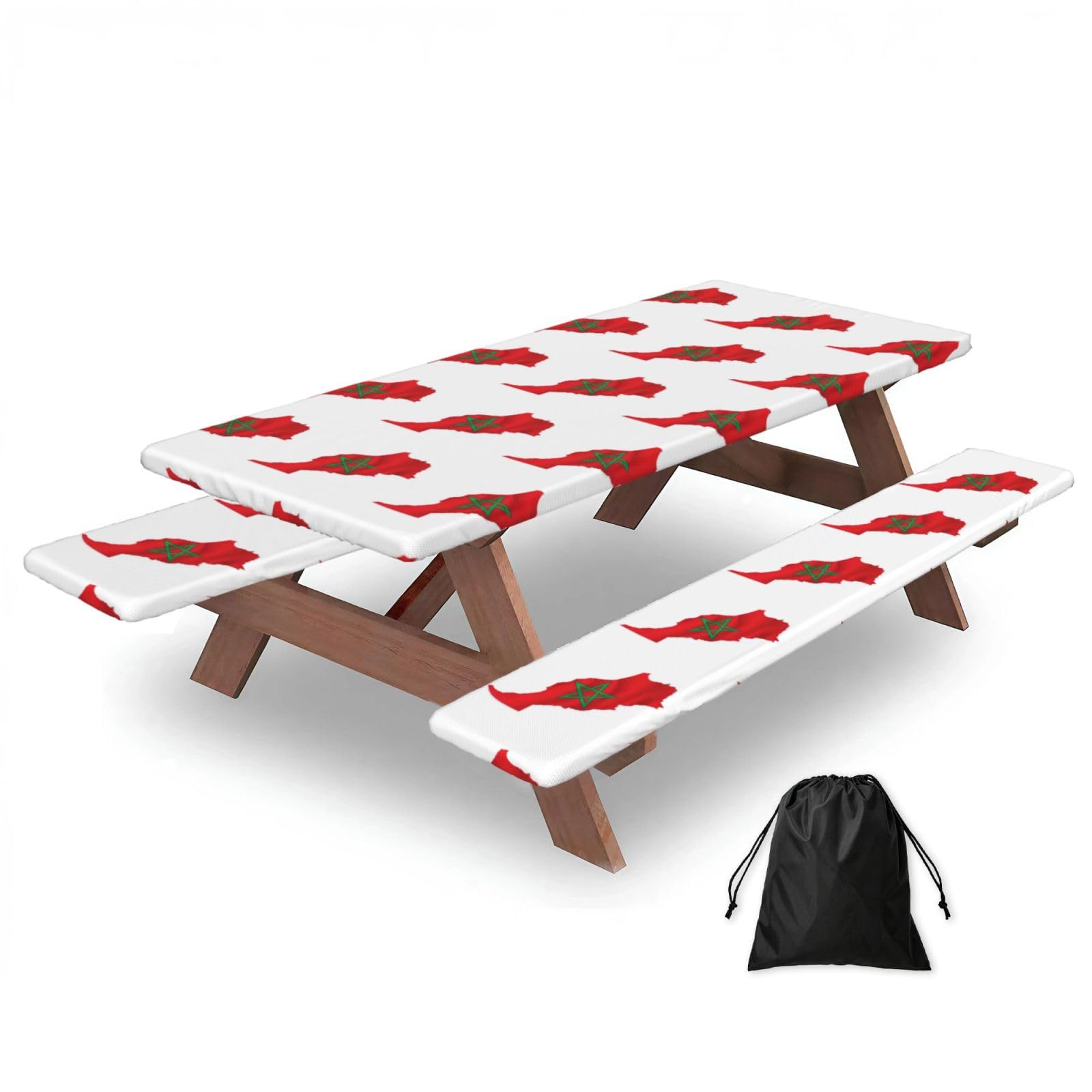 Zyjhyy Black Morocco Flag Map Print 3 Pack Wipeable Picnic Bench Cover And Table Cover Lightweight Table Cloth For Camping Outdoor