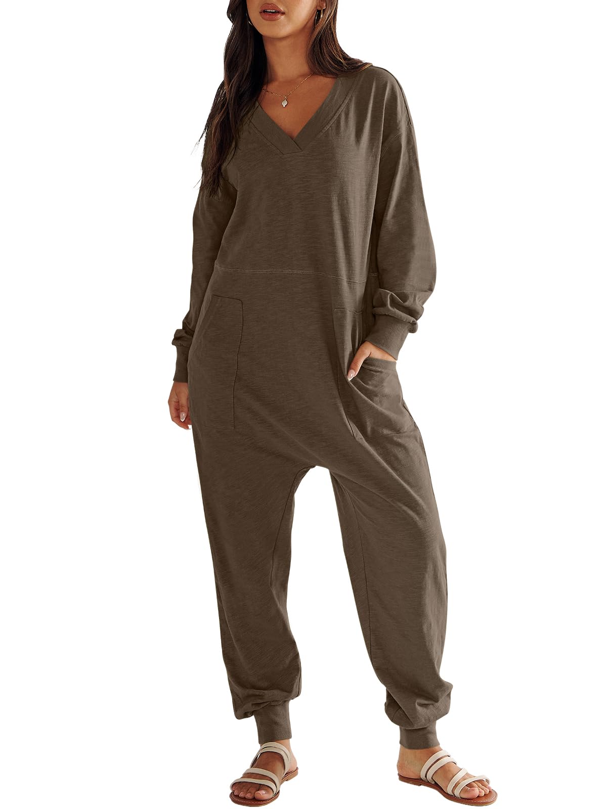 ANRABESS Jumpsuits for Women 2024 Fall Long Sleeve Casual Loose Fit Romper Lounge One Piece Pajamas Outfits Jumper