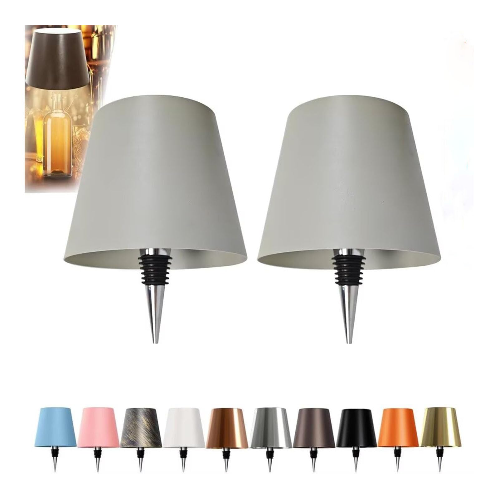 JORCEDI Wireless Bottle Lamp - Rechargeable Bottle Lights USB Rechargeable Bottle Lamp Kit, LED Bottle Lamp Wine Bottle Lamp Touch Dimmable Lamp for Bottle (2pcs Silver Gray,3 Color)