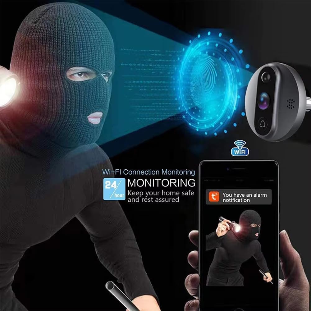 3MP Smart Life Tuya 1080P WiFi puerta campana ojo mirilla 5000mAh batería PIR detector de movimiento IR visor digital