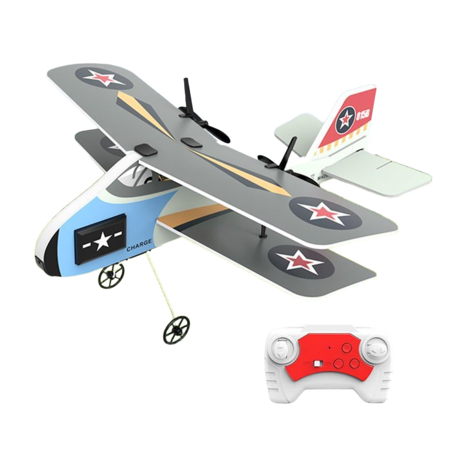 Avión de Juguete Teledirigido RC Planeador de Espuma con Dos Canales para Principiantes, Función de Ajuste de Cola, Adecuado para Niños, Gris