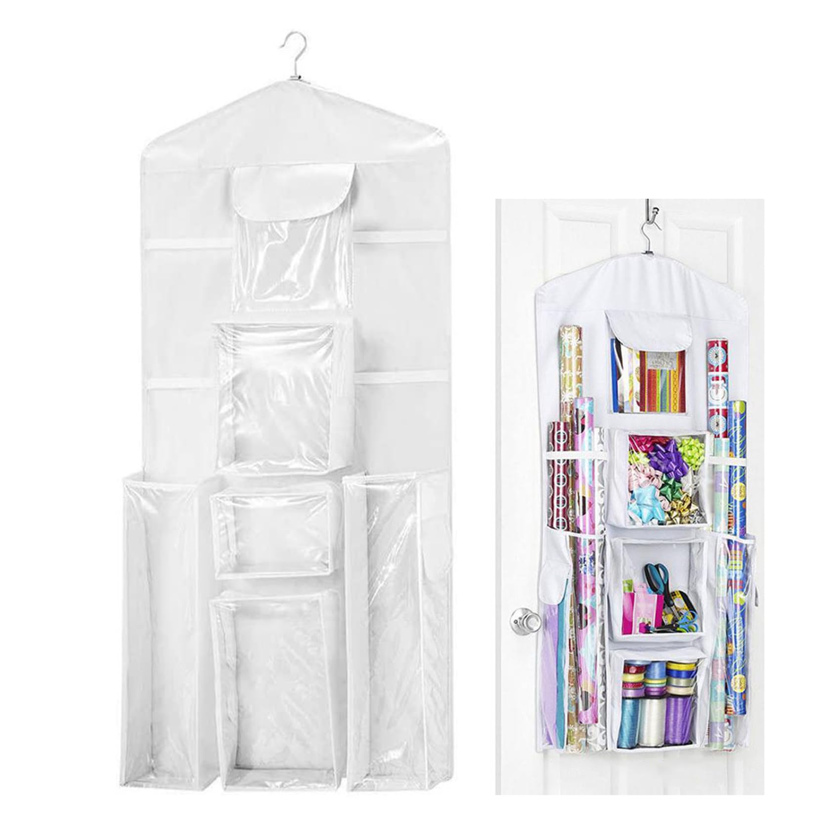 Rangement papier cadeau Noël 10 poches au design transparent épuré