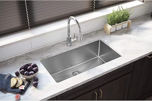 Miniatura 2 de Elkay Crosstown EFRU311610T - Fregadero de cocina de acero inoxidable con cuenco individual de 33 a 10 pulgadas de profundidad, acabado satinado