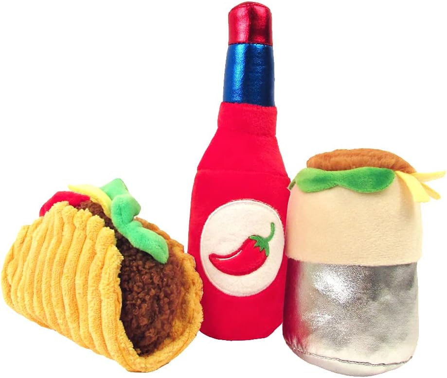 TONBO Cute Food Plush Dog Toys (Taco Tuesday Combo)