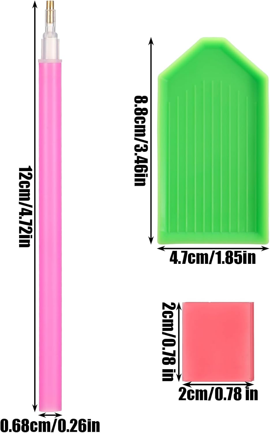 Ymapinc 15 PCS Diamond Art Pens Tools with 5 Drill Pen, 5 Tray, Glue Clay, Diamond Art Accessories Pens for Kids Adults DIY Crafts (Red, Pink, Green)