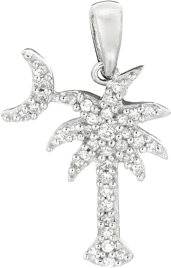 Sterling Silver Palmetto Moon | Shiny Cubic Zirconia South Carolina Pendant | Elegant Jewelry Gift for Women and men. American state symbol Pendant only
