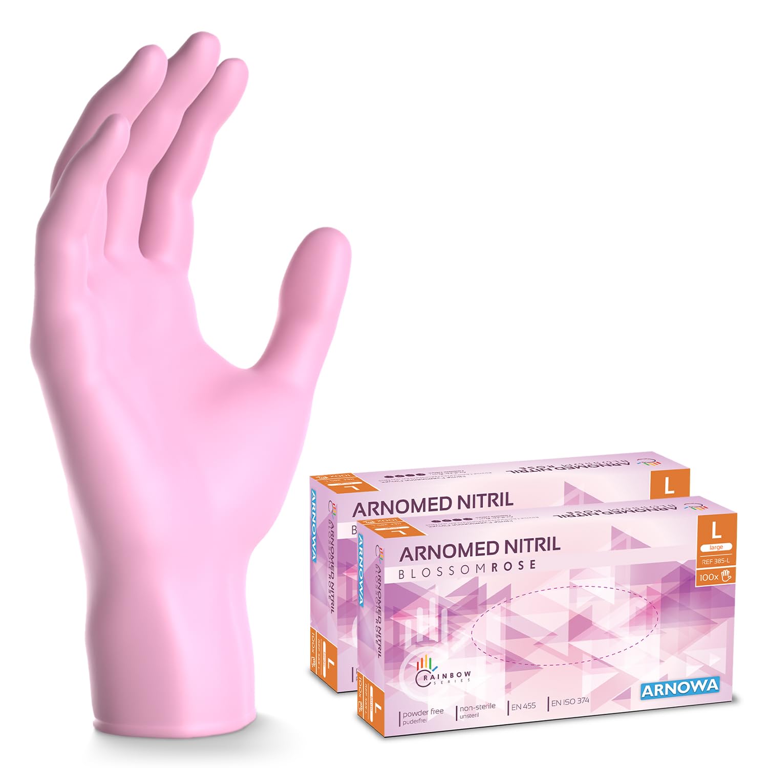 200x ARNOMED Einweghandschuhe Rosa (2x100 Stück), Einmalhandschuhe L, Nitril Handschuhe Einweg, Nitrilhandschuhe puderfrei, Gummihandschuhe Einweg, Schutzhandschuhe, Handschuhe Nitril in XS, S, M, L