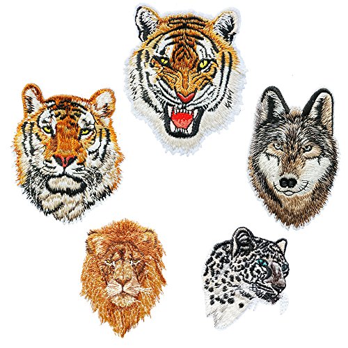 MIWIND Patch brodé Tigre Loup Léopard Lion DIY thermocollant ou à Coudre pour t-Shirt Veste Jeans Sac à Dos 5 chemins