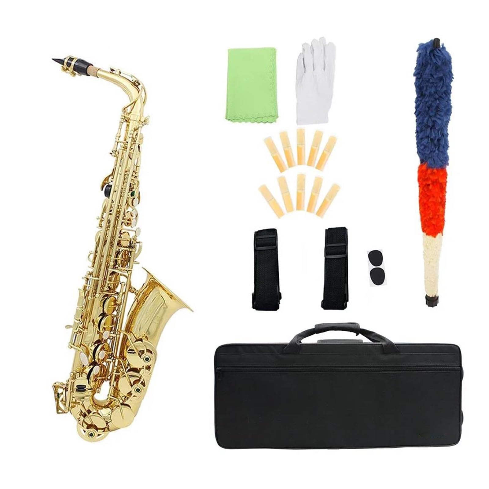 Saksofon Altowy Eb Z Mosiądzu, Lakierowany Na Złoto E, Płaski Saksofon Drewniany Z Akcesoriami Do Paska profesjonalny Saksofon (Color : Golden Sax)