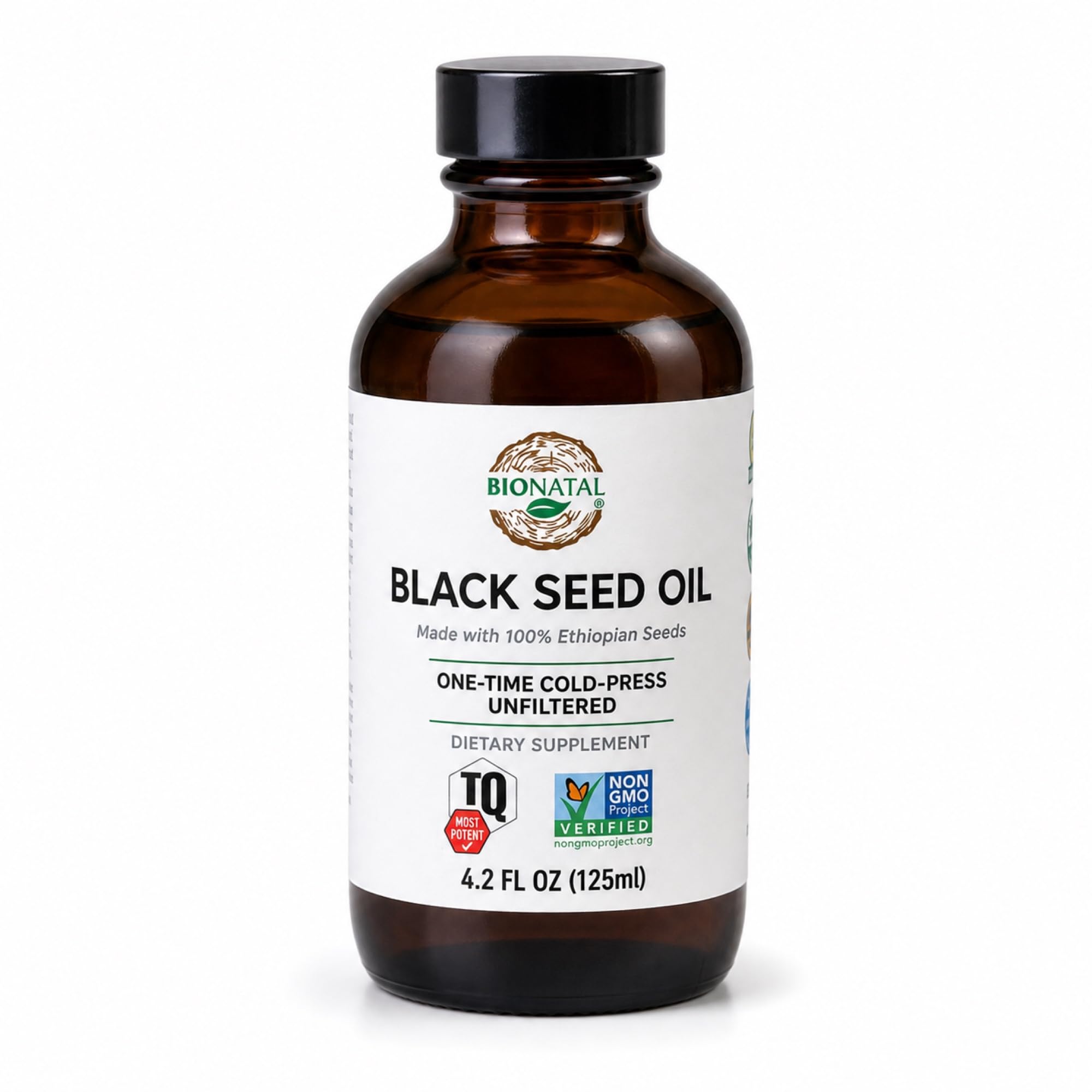 Bionatal Aceite de semilla negra etíope 4.34% de timoquinona (TQ), semillas de nigella sativa, aceite de semilla de comino negro sin filtrar, prensado en frío