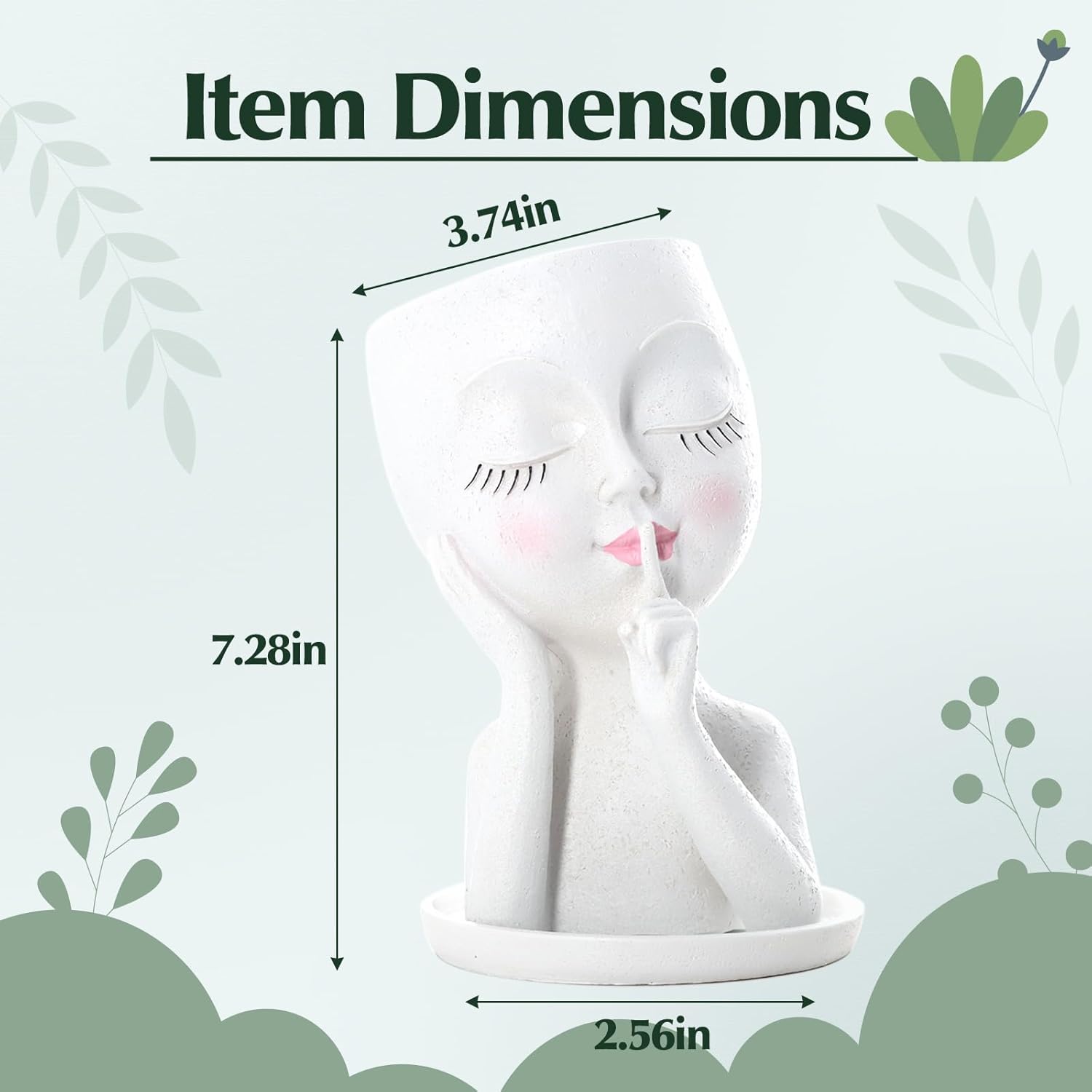 Face Planters Pots Head Flower Pot for Indoor Plant, Carefree Girl Head Planter, Small Cute Funny Plant Pot for Succulent Cactus, Resin Cachepot w Drainage,Great Gift,White(Dia.3.7inch,7.3inch Height)