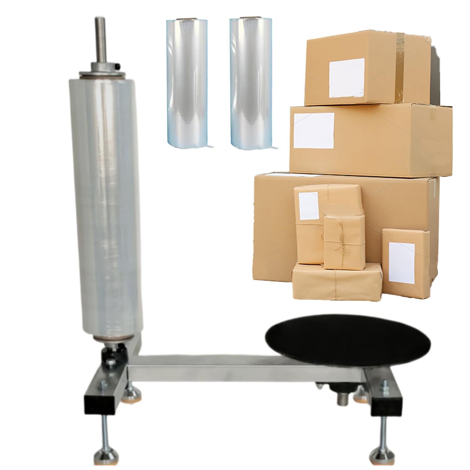 Manuelle Wickelfolienmaschine, Stretch-Bank-Umreifungsmaschine mit 2 Rollen Folie, Hochleistungsfolienspender, Verpackungsmaschine für Verpackung, Versand & Lagerung