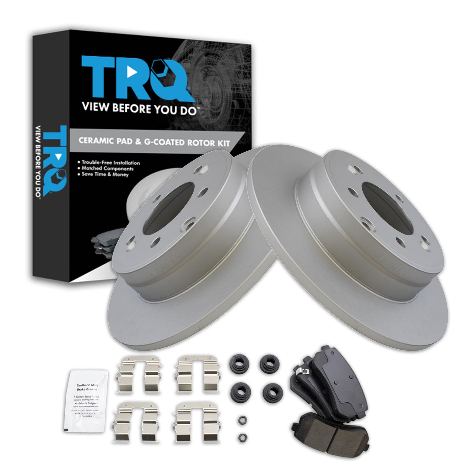 TRQ Rear Brake Pad and Rotor Set Ceramic Coated Rotors Compatible with 2015 Hyundai Sonata 2014-2016 Kia Cadenza