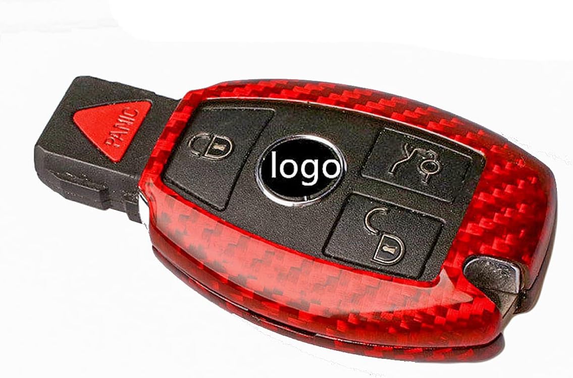 Genuine Carbon Fiber Key Fob Cover for Mercedes-Benz A Class B C E S G M V Class CLA CLS GLA GLC GLE GLK GL GLS SL SLK SLC Viano for Metris Car Remote Key Case for Men Women - Red