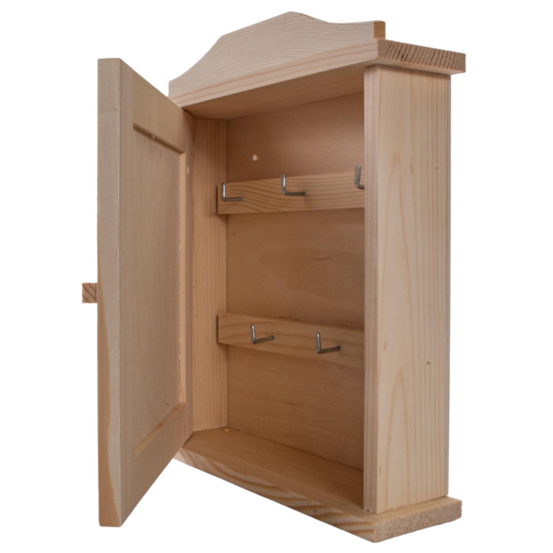 Woodeedoo Natural Pine Wooden Key Box Cabinet With 5 Hooks – Wall Mounted Indoor Key Holder Cupboard Rack For Hallway Kitchen Entryway Utility Room – Compact Pine Design – 23 X 6 X 26 Cm