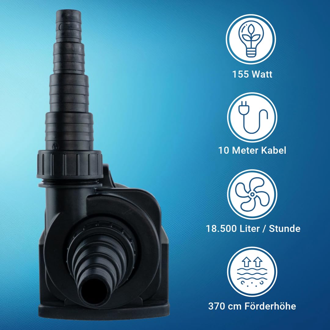 Jebao Pumpe etx20000 zur Trockenaufstellung 18500 L/H, ECO nur 155W, 3,7m Förderhöhe, 12m Kabel, Teichpumpe | Gartenpumpe | Filterpumpe | Wasserpumpe | Brunnenpumpe | Gartenteichpumpe