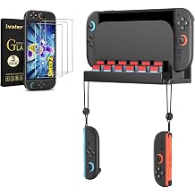 ivoler for Nintendo Switch 2 2025 3-Pack Tempered Glass Screen Protector with Alignment Frame + Metal Wall Mount Stand with Built-in Game Card Storage & Joy-Con Holders