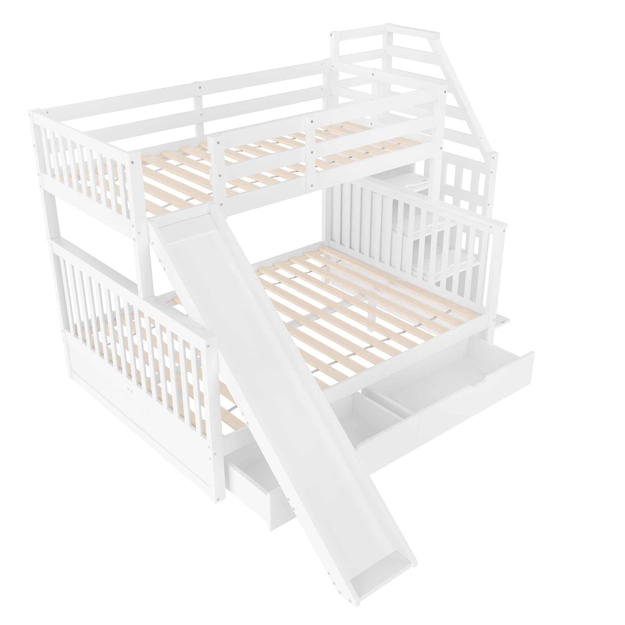 SACOOL Letto a castello 90x200 sopra 140x200 con cassetti portaoggetti e scivolo multifunzionale bianco
