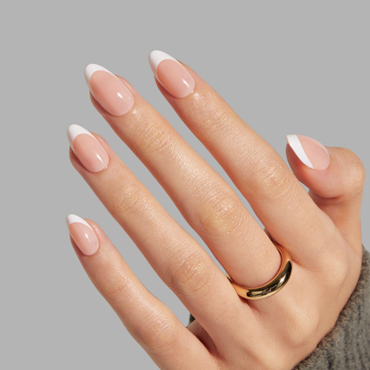 LAMIMOSA French Tips Press On Nails Kurz Mandelform 32er Set – French Nails Nägel zum Aufkleben mit Kleber & Tabs, Soft Gel Almond Fake Nails in 16 Größen, Künstliche Nägel, BONJOUR!