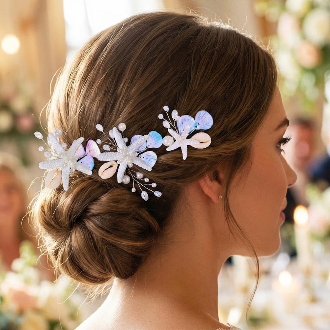 Kilshye Starfish Bridal Hair Pins Silver Seashell Wedding Hair Accessories Beach Hair Pieces for Women (Pack of 3) - Image 5