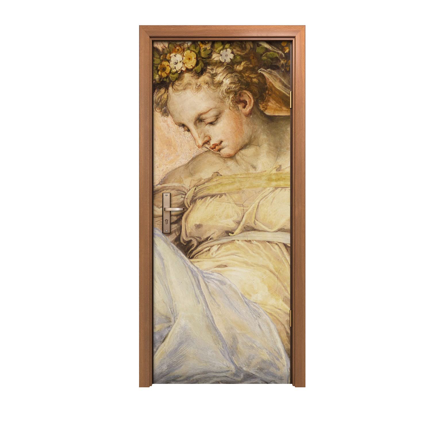 Autocollant de porte 90x200cm femme antique fleurs sticker mural design