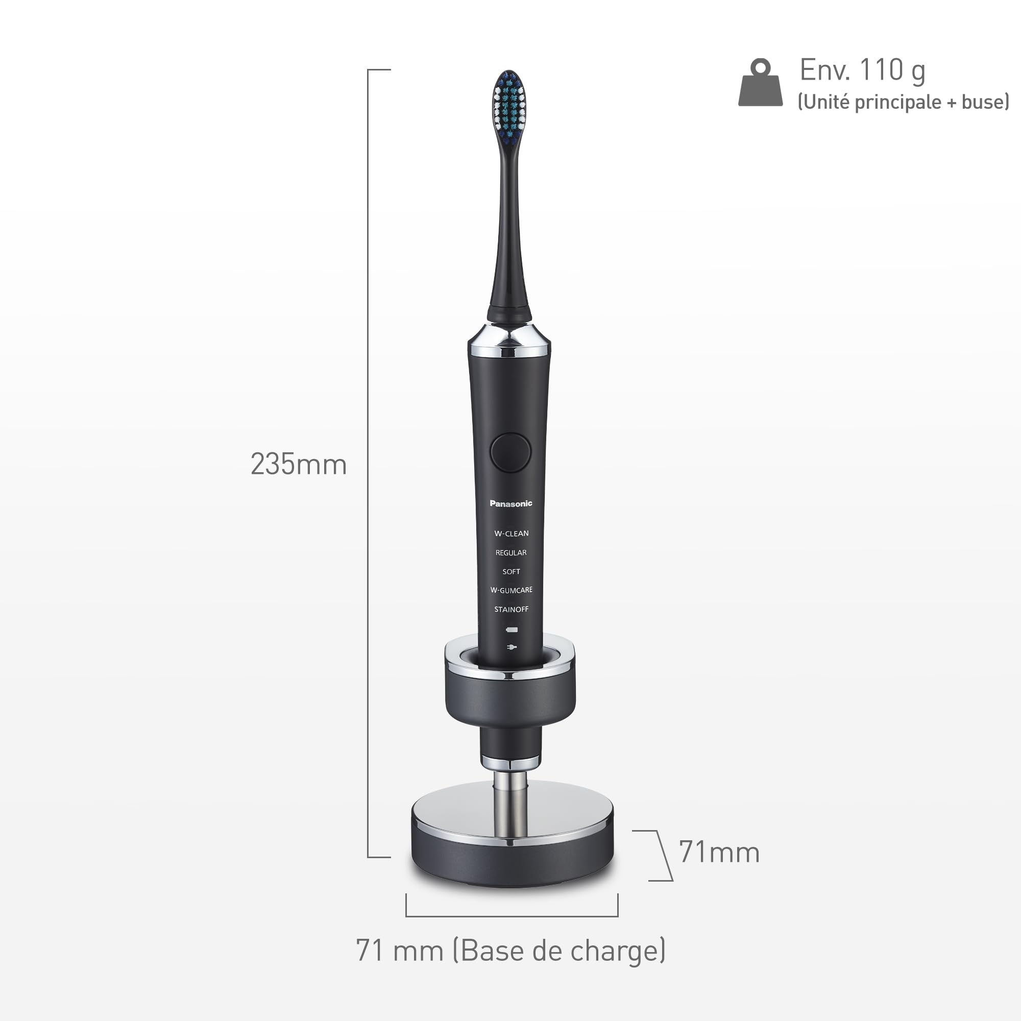 Panasonic - Personalcare EW-DP52-K803 | Brosse à Dents Électrique - Doubles vibrations soniques 45-90 min d'utilisation 5 accessoires 31 000 pulsations/min Minuteur Charge de 1 heure Noir