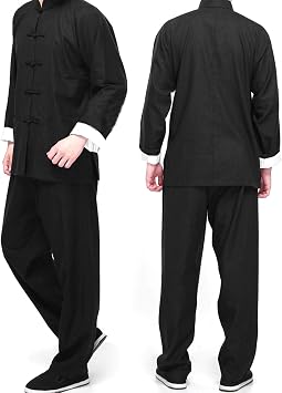 Chinese Clothing Shirt Tai Chi Uniform Bruce Lee Zik Martial Arts Sportswear Mens Cotton Linen Long Sleeve Kung Fu Clothing Set ColorBlack,SizeM
