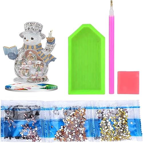 Miniatura 3 de Orgone Kit de adornos de escritorio de pintura de diamante de muñeco de nieve 5D con forma especial, diamantes de imitación de madera, adorno de