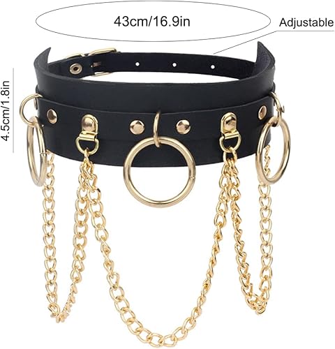 Miniatura 2 de Gargantilla gótica punk ajustable, cadena de piel sintética, aleación de aleación con colgante de borla, collar de clavícula circular vintage,