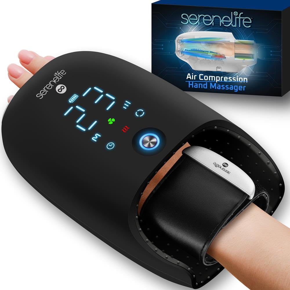 SereneLife Massaggiatore Mani con Calore 45°C e Compressione con Impastamento, 6 Modalità, 6 Livelli di Intensità, 3 Timer 15/30/60 Minuti per Relax e Sollievo delle Tensioni Muscolari