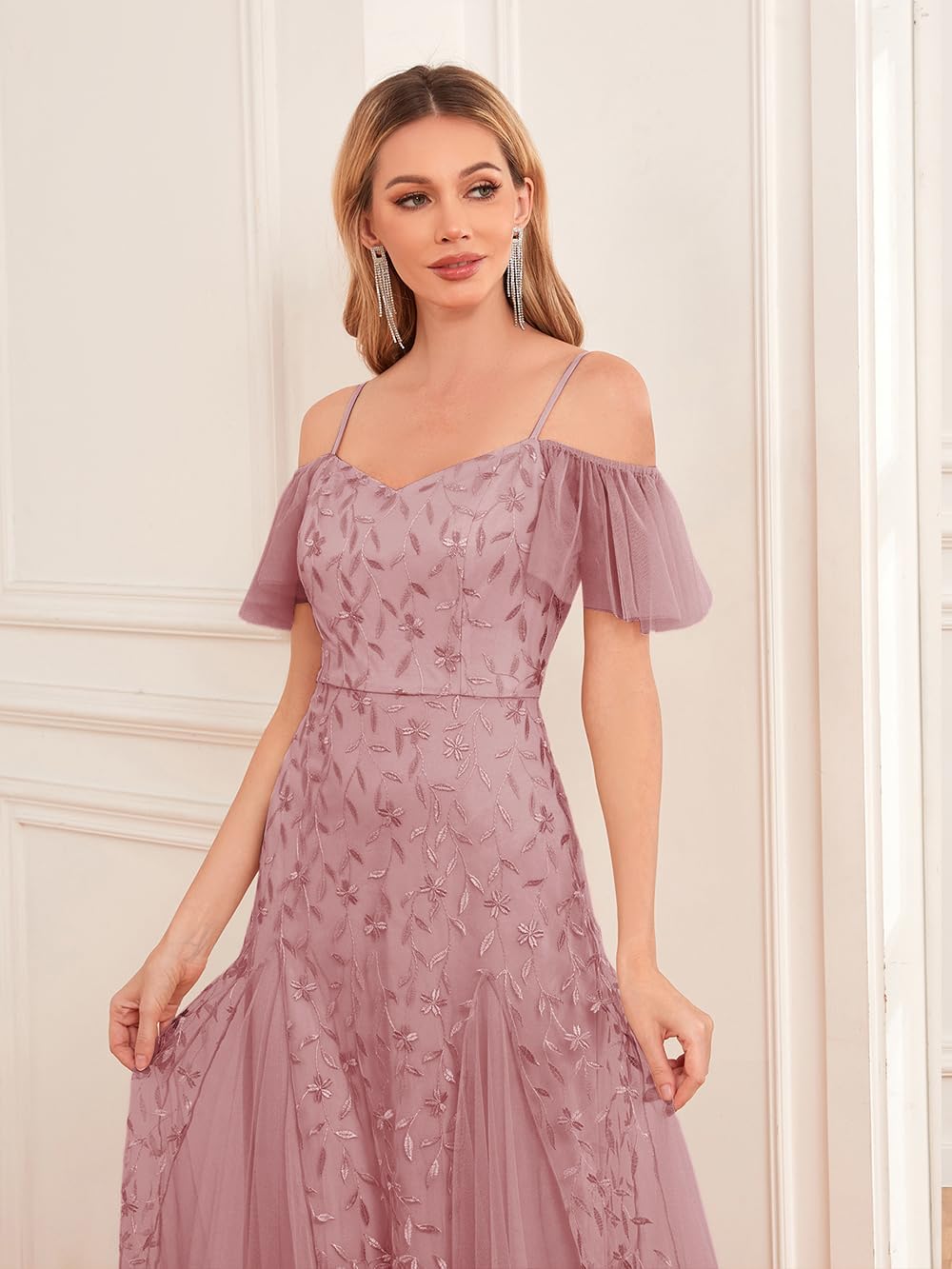 Women’s Long Formal Evening Gowns Off Shoulder Sequin Tulle Dress Prom Gown Bridesmaid Wedding Guest Dresses - Image 4